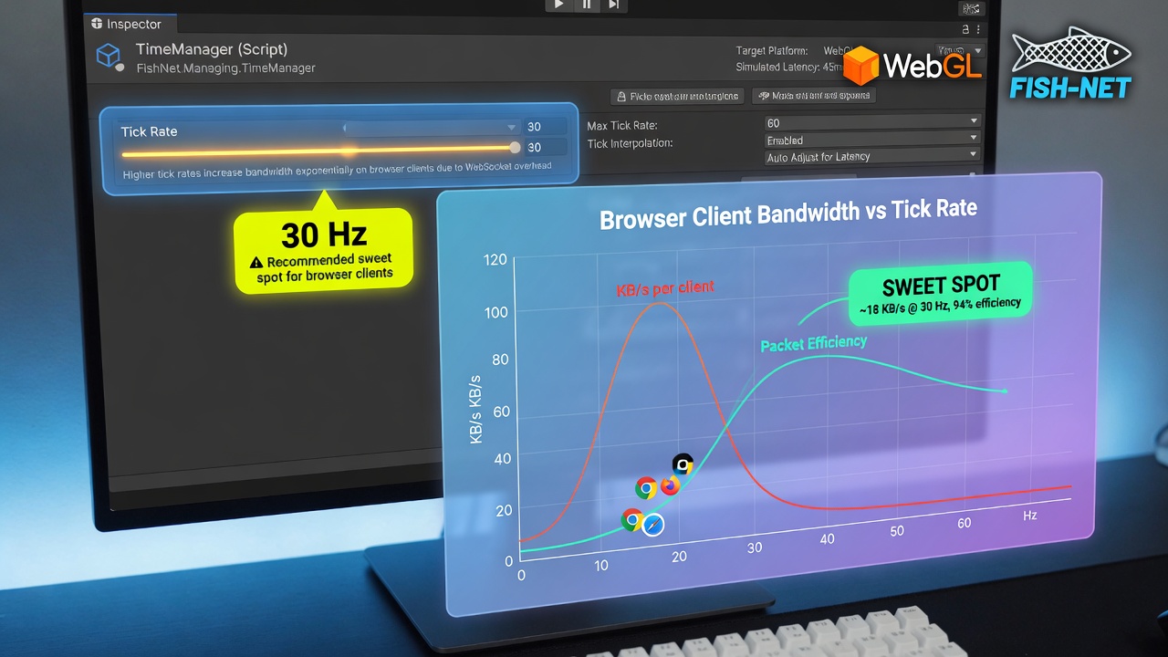 Fish-Networking TimeManager tick rate tuning graph for browser WebGL constraints