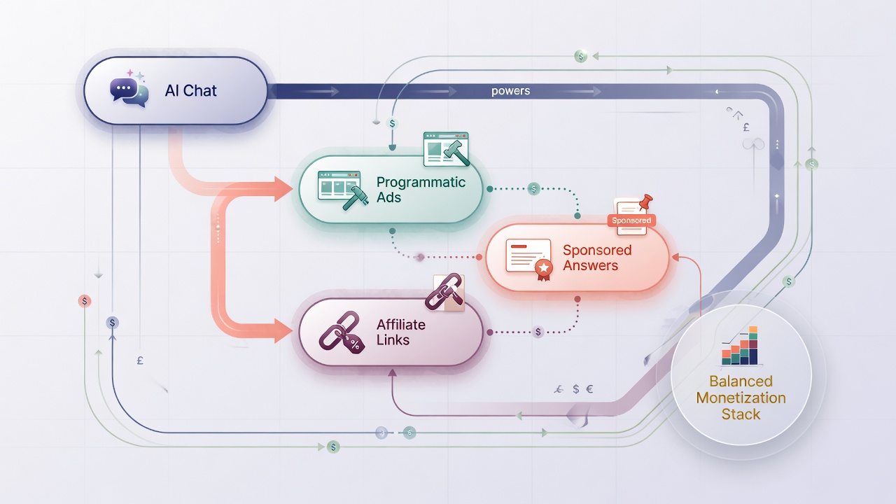 Hybrid monetization model combining AI chats with ads and affiliate links
