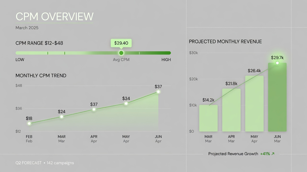 Revenue benchmarks and CPM dashboard for in-article AI chat implementations