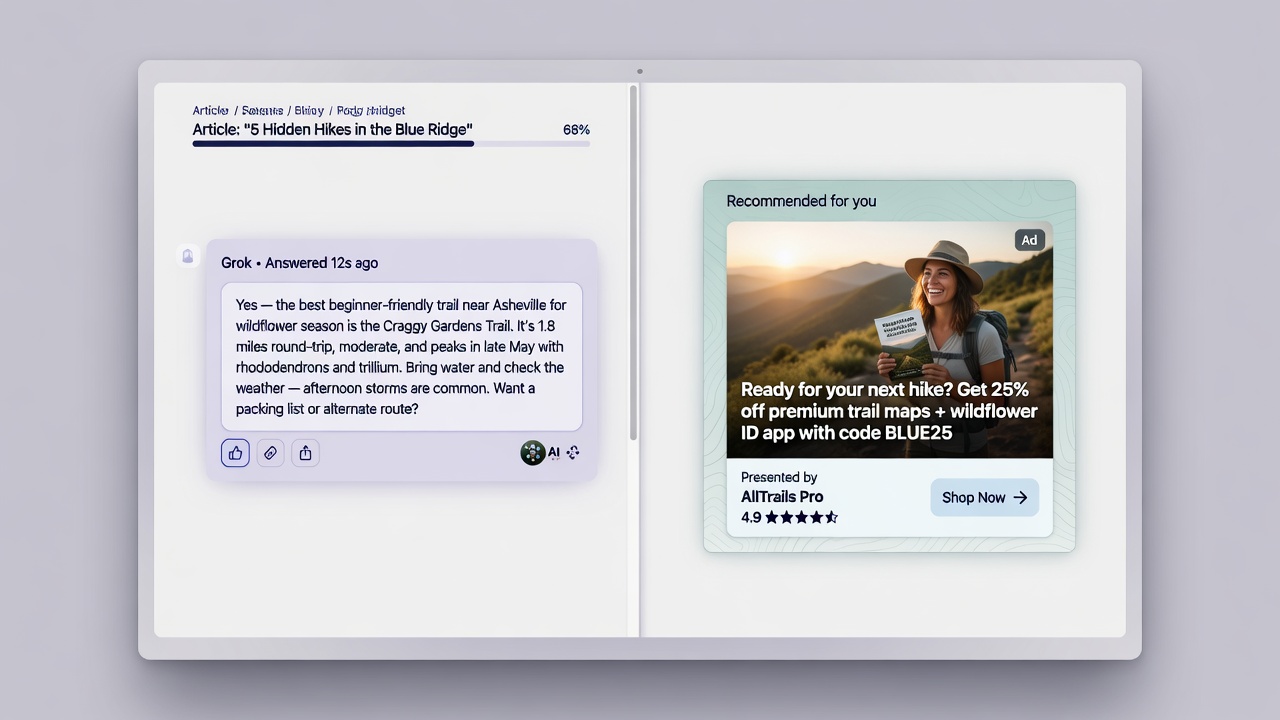 Contextual ad placement immediately after an AI chat response in an article
