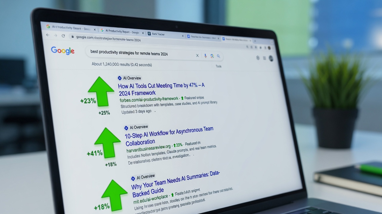 SEO rankings impact shown on search results page with AI content