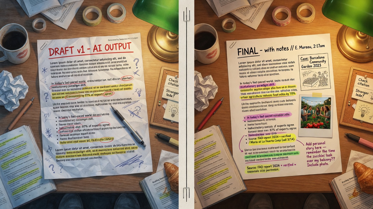 Autoblogging SEO human editing transforming AI draft into rich sourced article