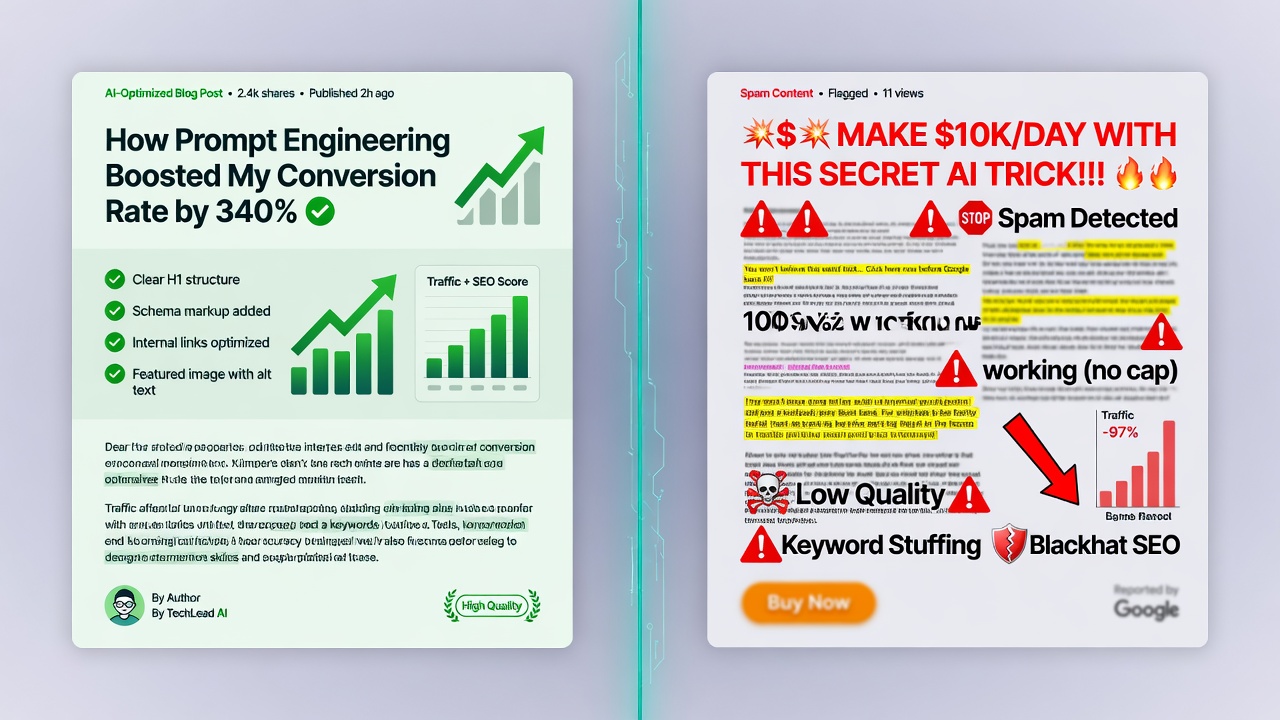 Autoblogging SEO safety comparison of quality AI content versus thin spam