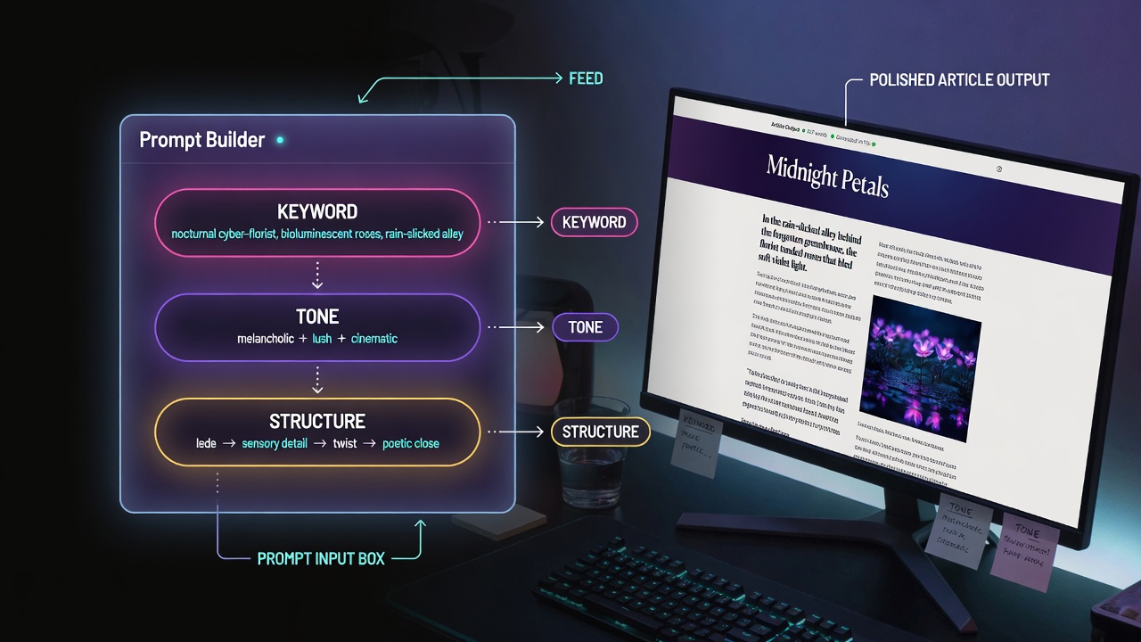 Autoblogging SEO effective prompts with labeled keyword tone and structure inputs