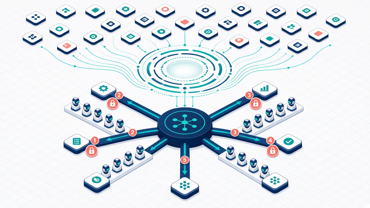 Task-graph clustering for AI keyword pipelines turning keywords into hub-and-spoke agent jobs with dependencies
