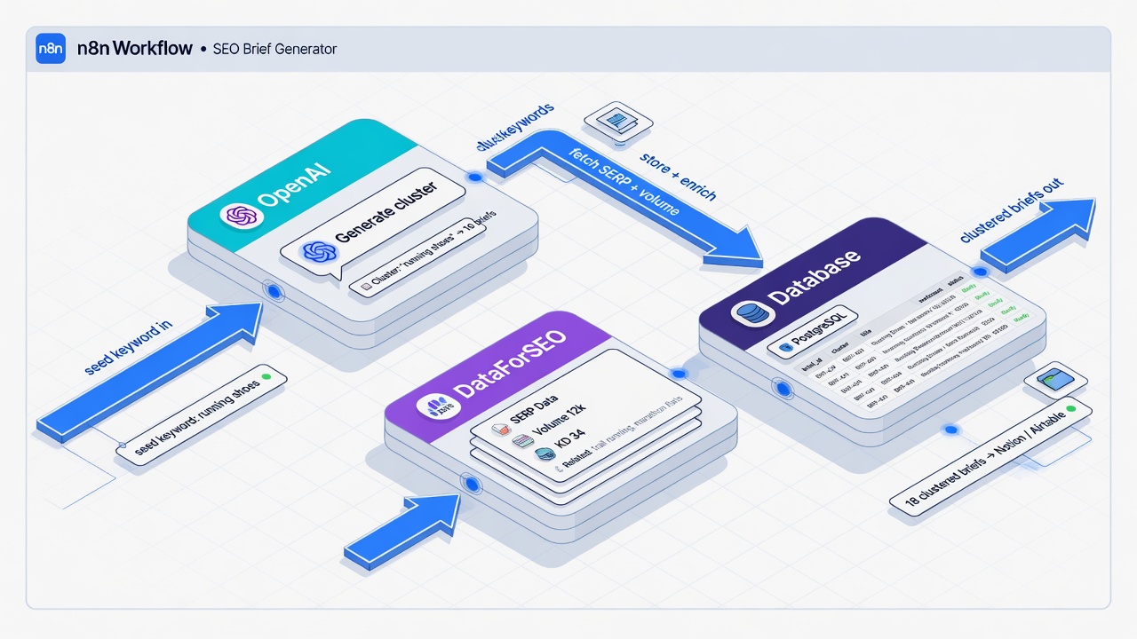 Core keyword research workflow diagram connecting AI tools and databases