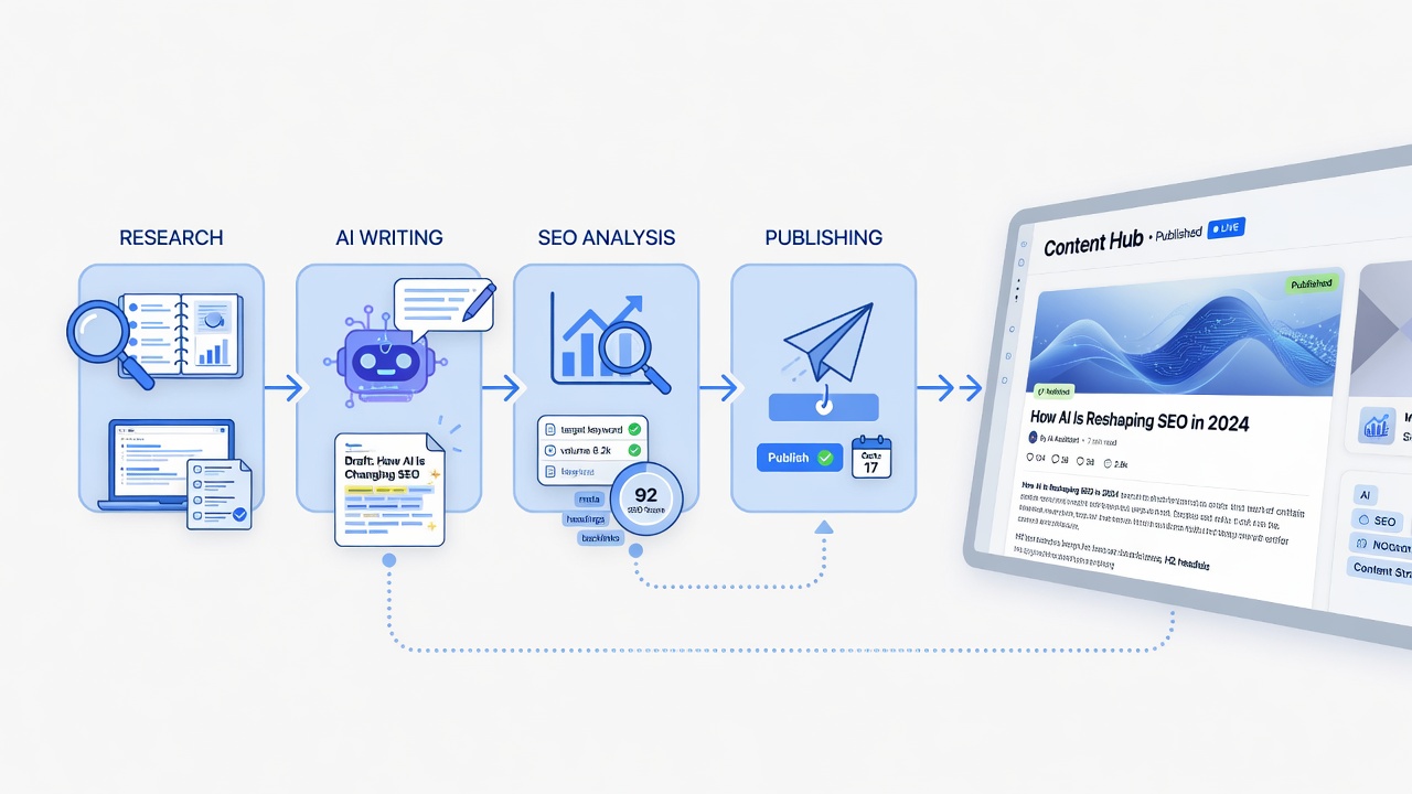 AI autoblogging content pipeline from research to published post