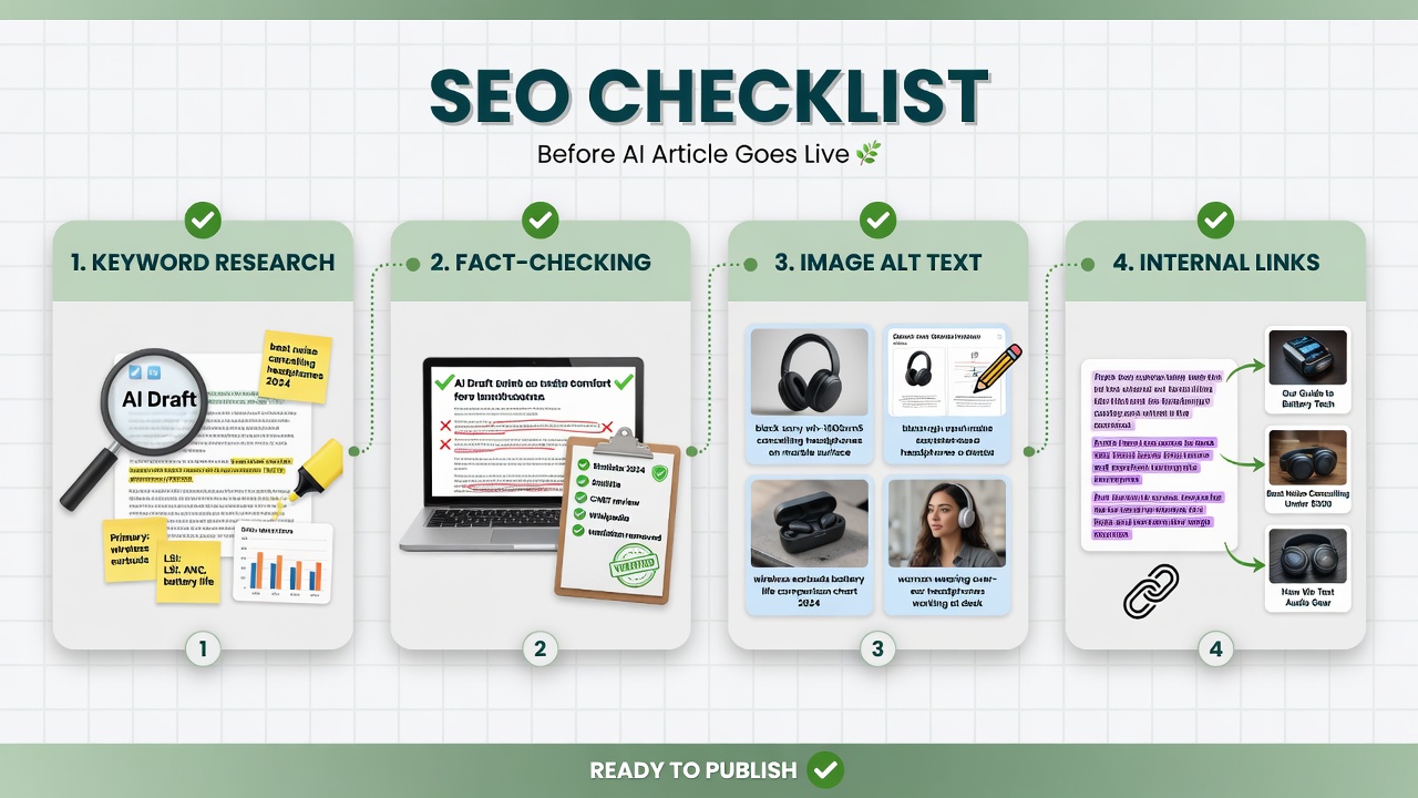 SEO checklist for AI-generated articles before publishing