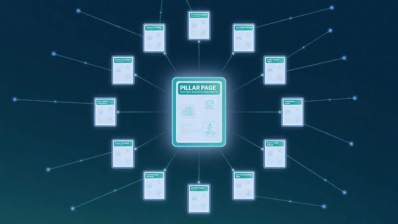 Topic cluster map showing pillar page linked to multiple cluster pages