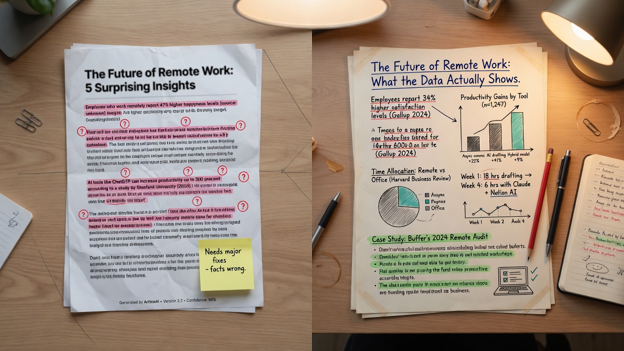 AI-generated article before and after human editing