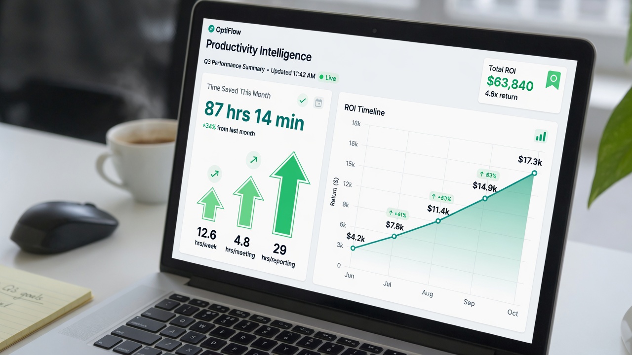 Content automation ROI dashboard showing time savings metrics