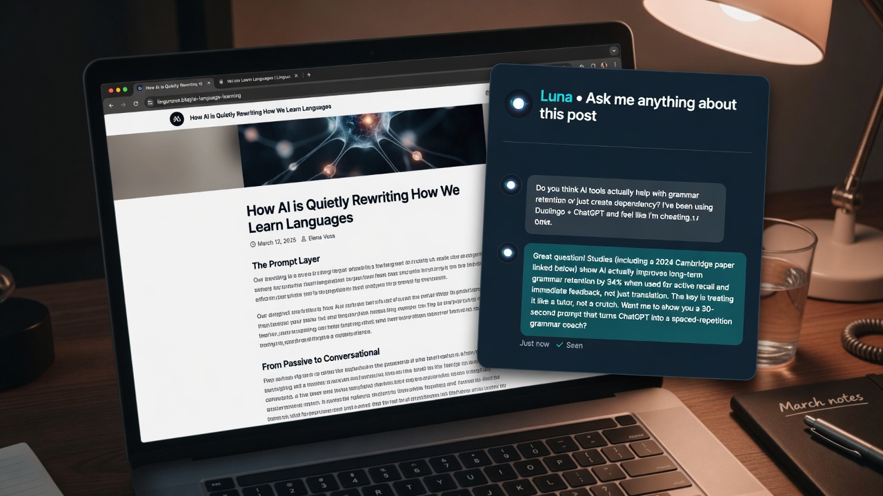 Blog post with embedded AI chat widget answering reader question