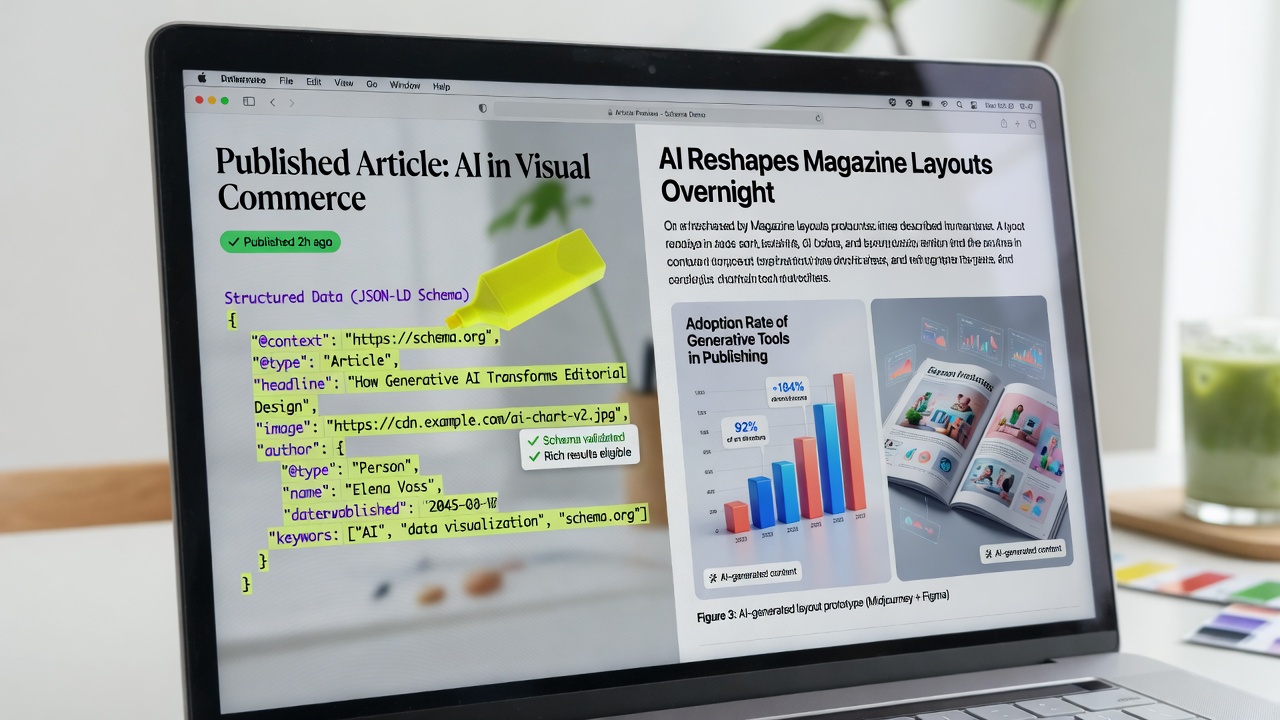 AI-generated structured data and multimedia embedded in article layout