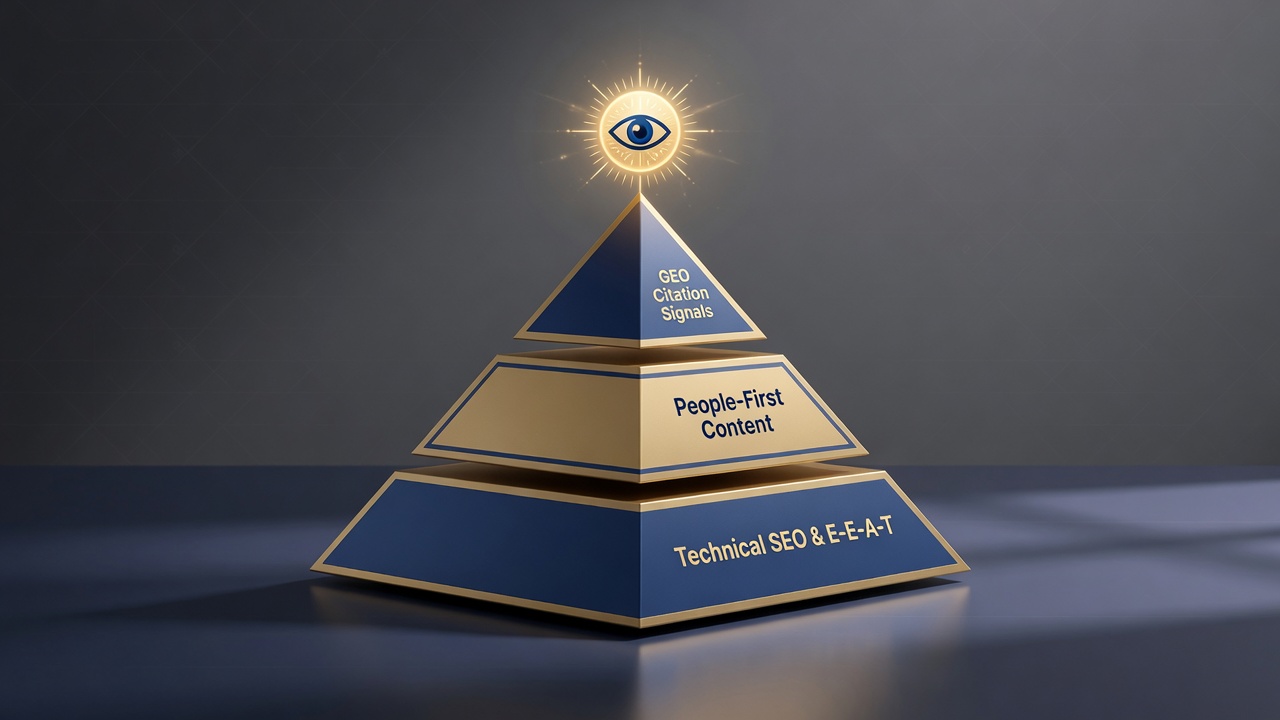 Foundational SEO pyramid powering generative engine optimization and AI visibility
