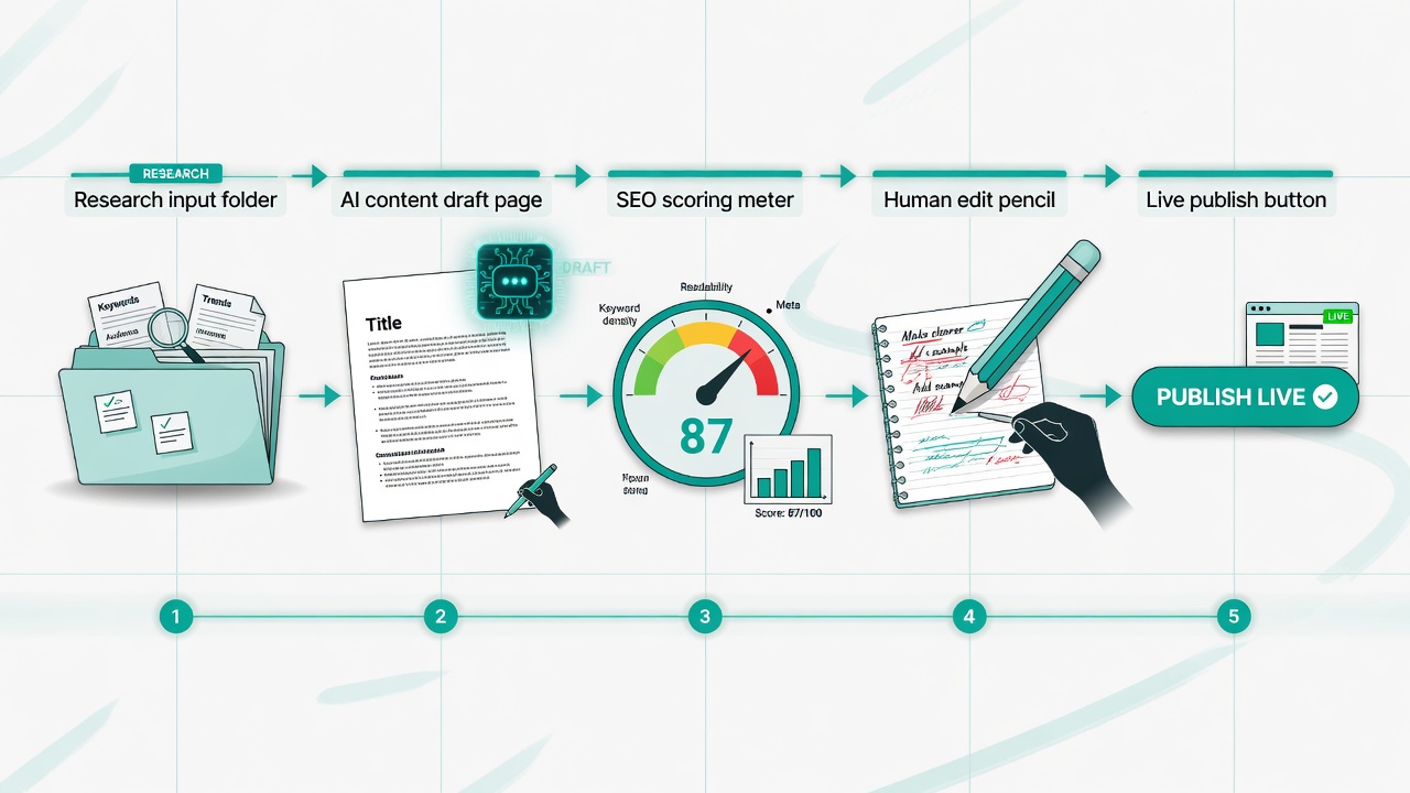 AI content workflow from research to publish with SEO scoring