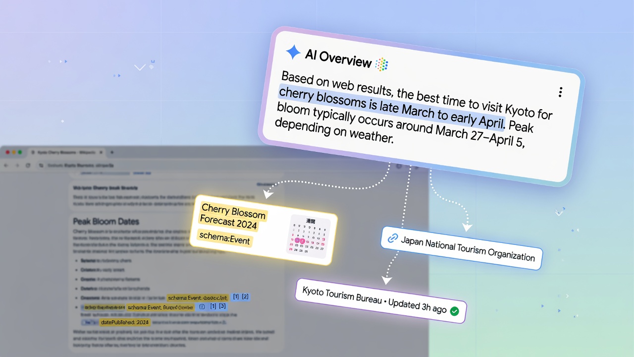 Content optimized for Google AI Overviews with structured data