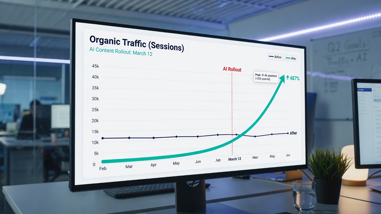 Organic traffic growth chart after AI SEO implementation