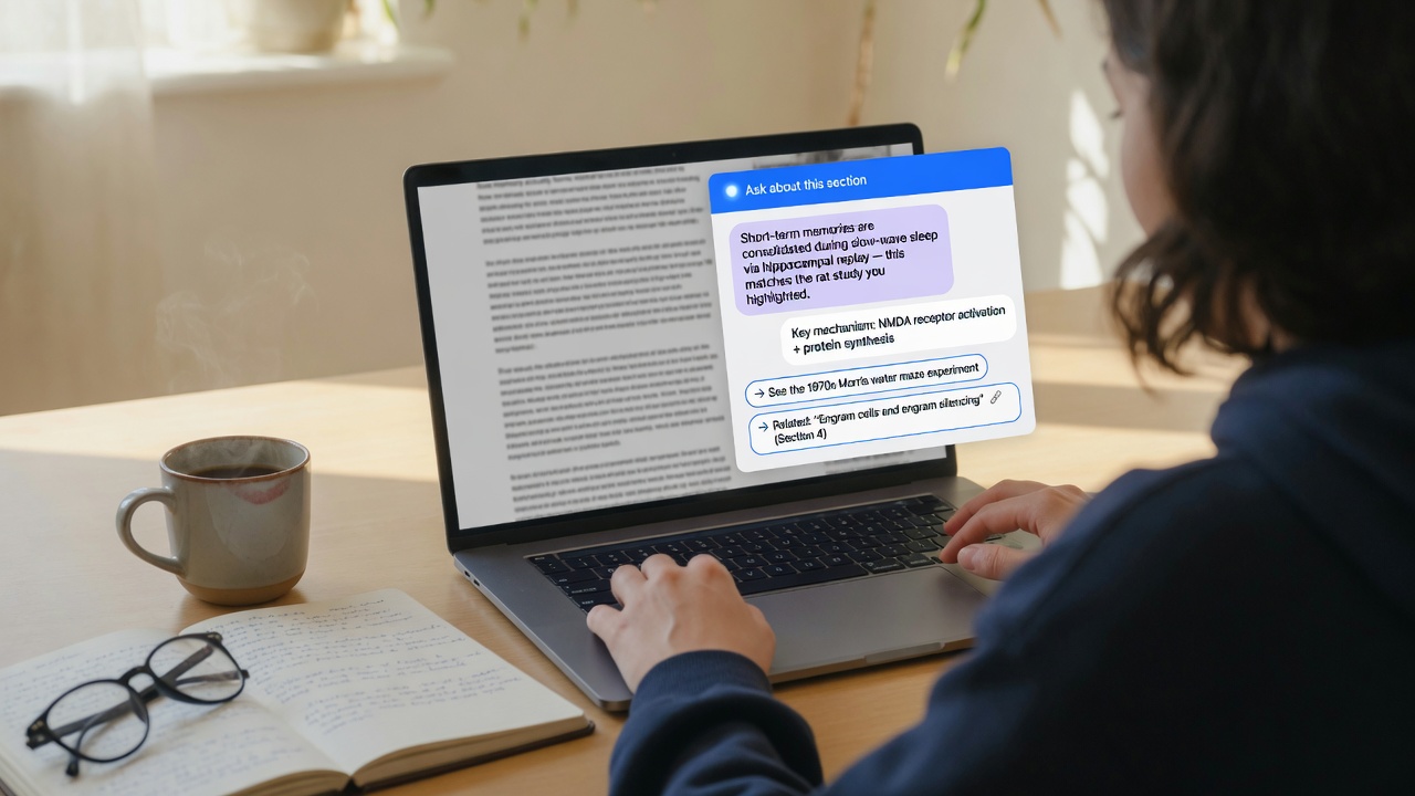 Reader engaging in-article AI chat with follow-up answers that extend dwell time on autoblogged content
