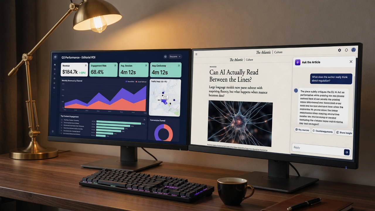 SEO ROI metrics dashboard with AI chat interface