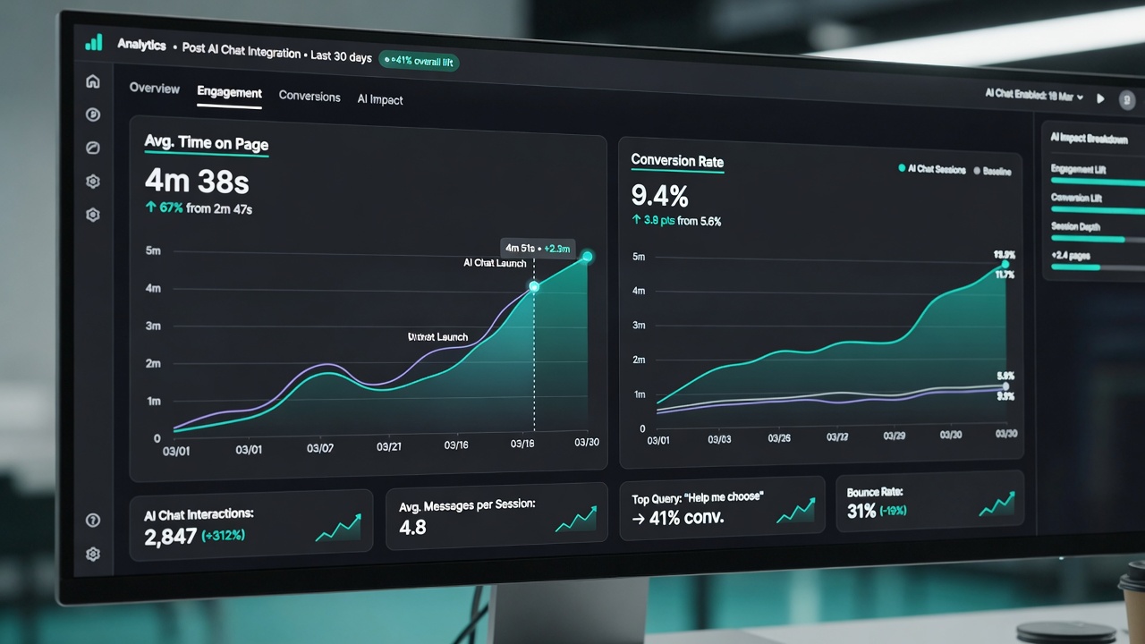 Measuring SEO and conversion impact via analytics dashboard after AI chat integration
