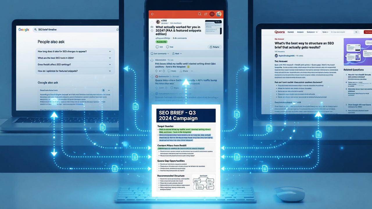 Sourcing reader questions from PAA Reddit and Quora for SEO briefs