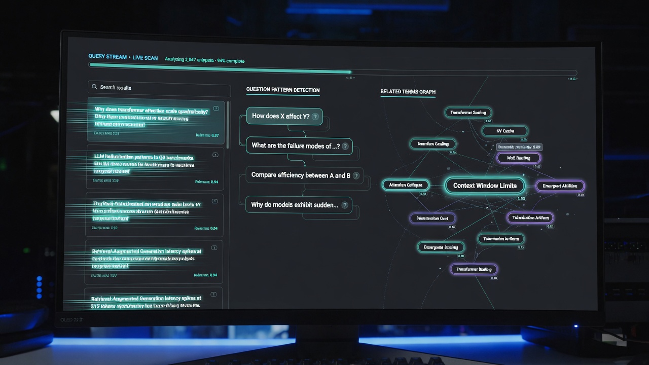 AI dashboard extracting question patterns from search results