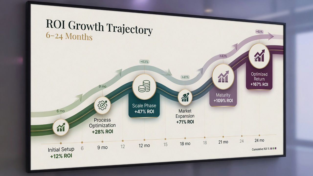 SEO ROI growth timeline from 6 to 24 months