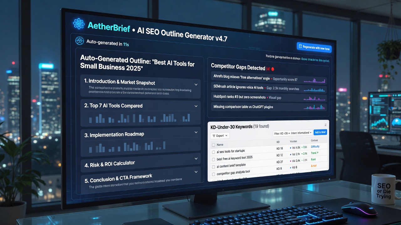AI SEO brief generator interface for low-KD keyword automation