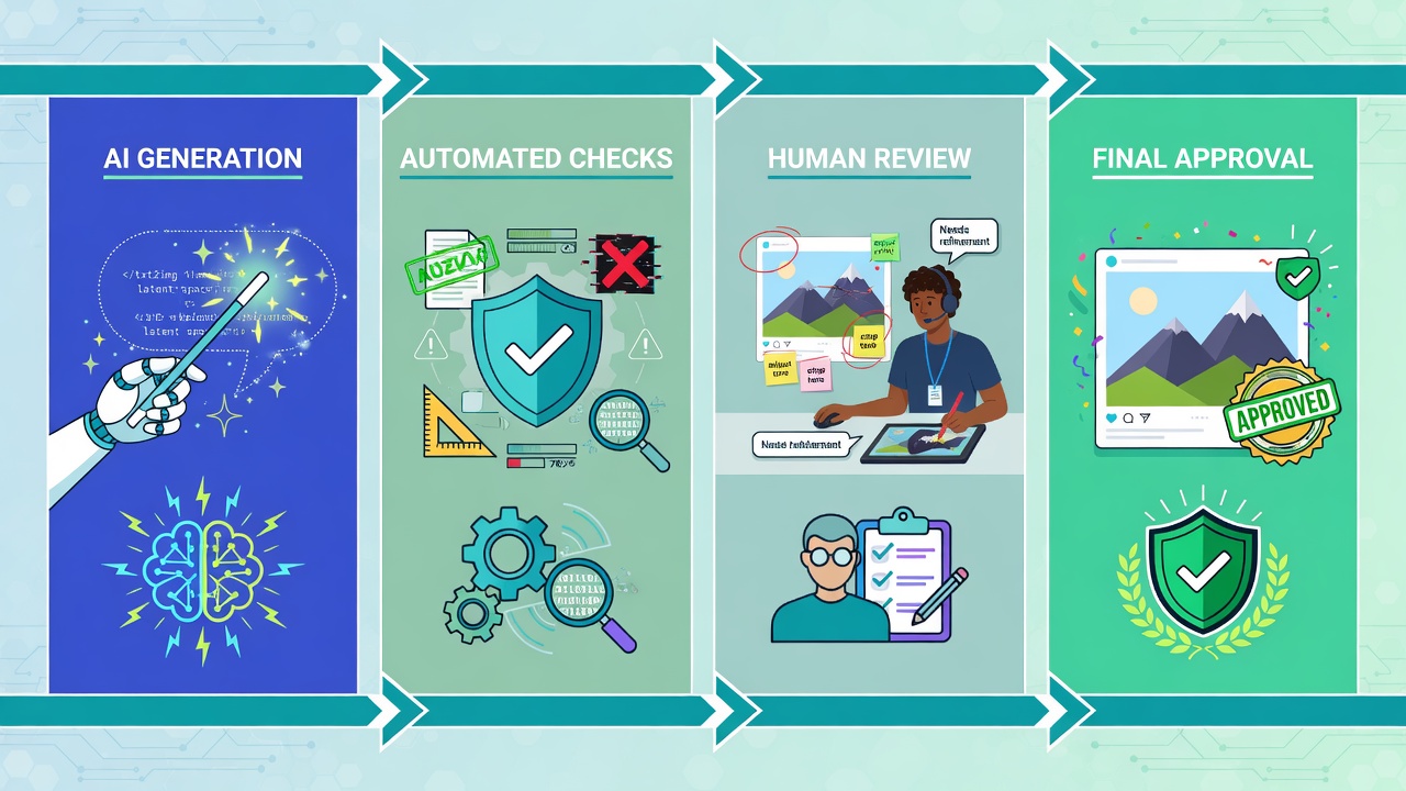 Four-step validation framework infographic for automated SEO content