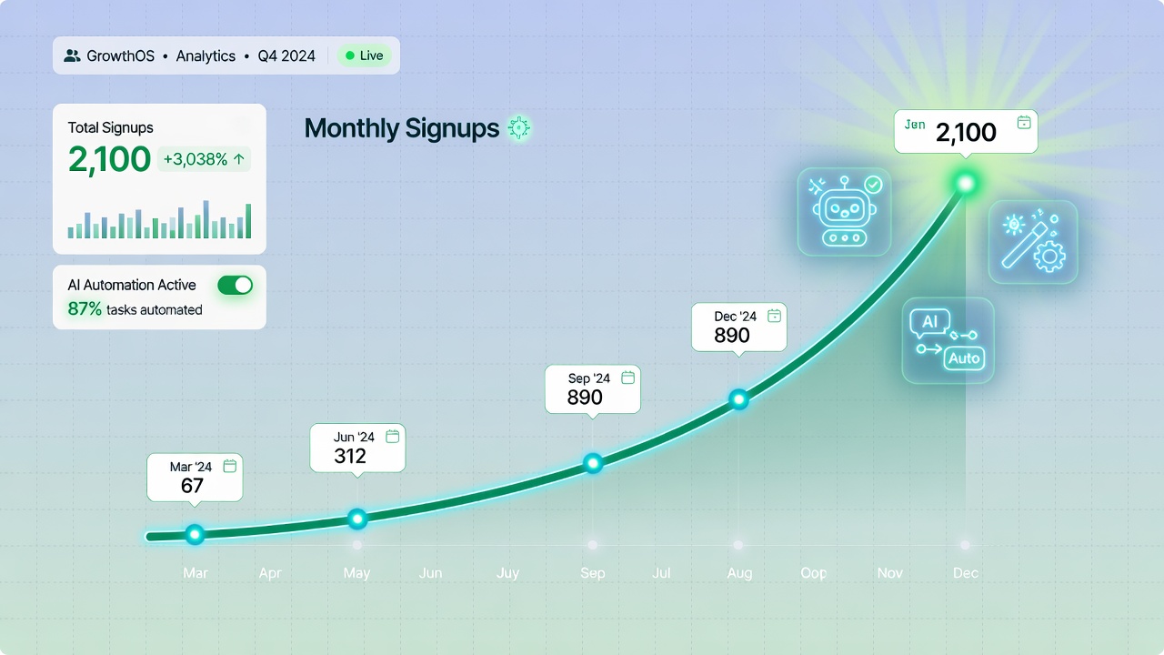 Programmatic SEO signup growth from 67 to 2100 users in ten months