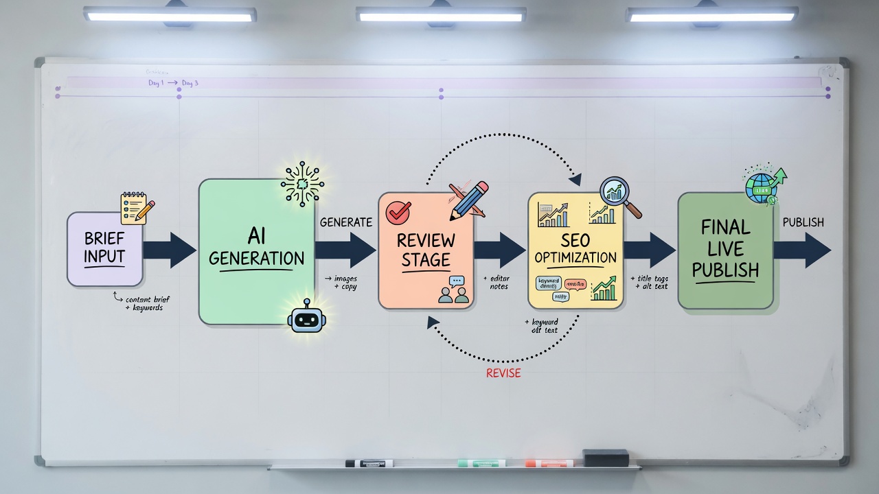 Building end-to-end automation workflows content pipeline flowchart