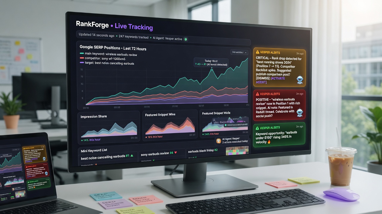 AI-powered SEO monitoring dashboard with alerts