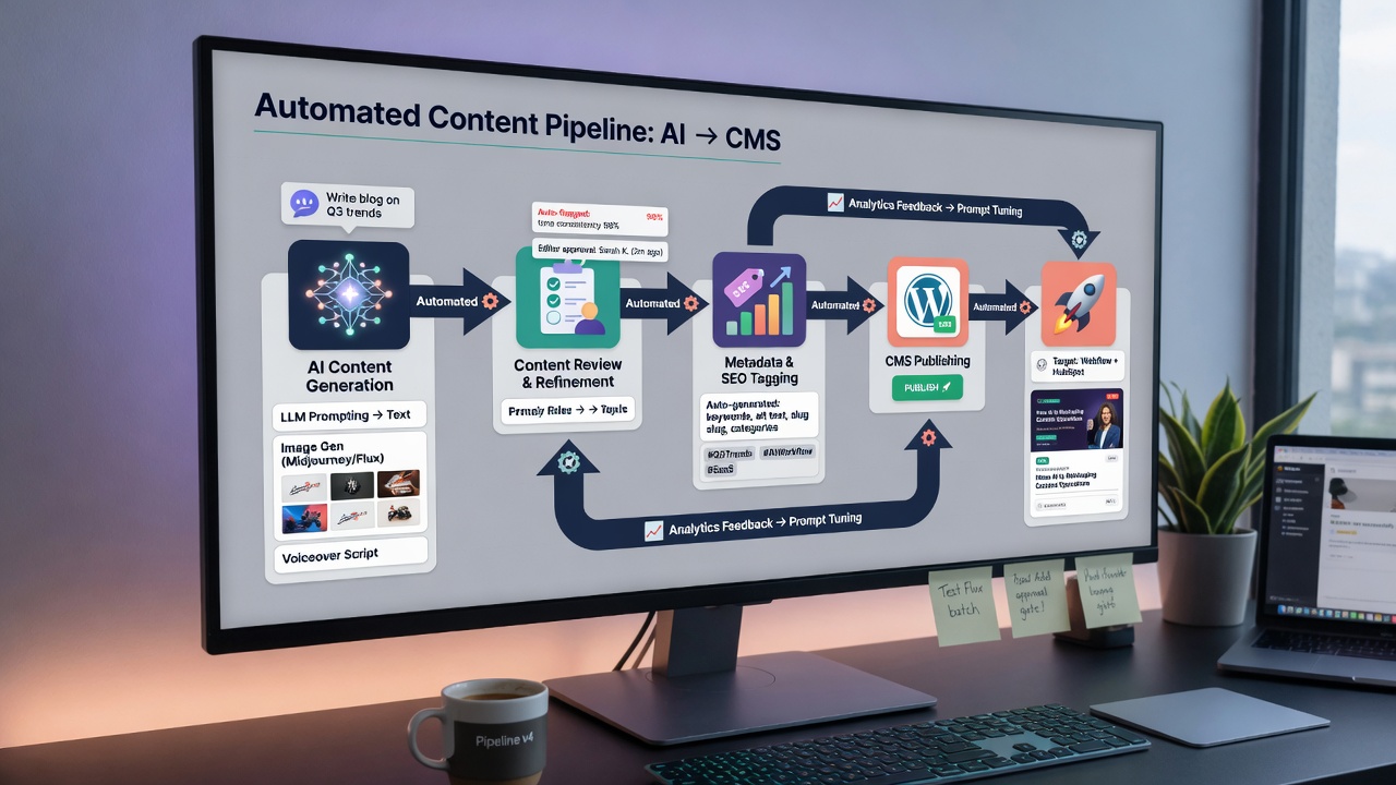 Automated content generation and publishing pipeline
