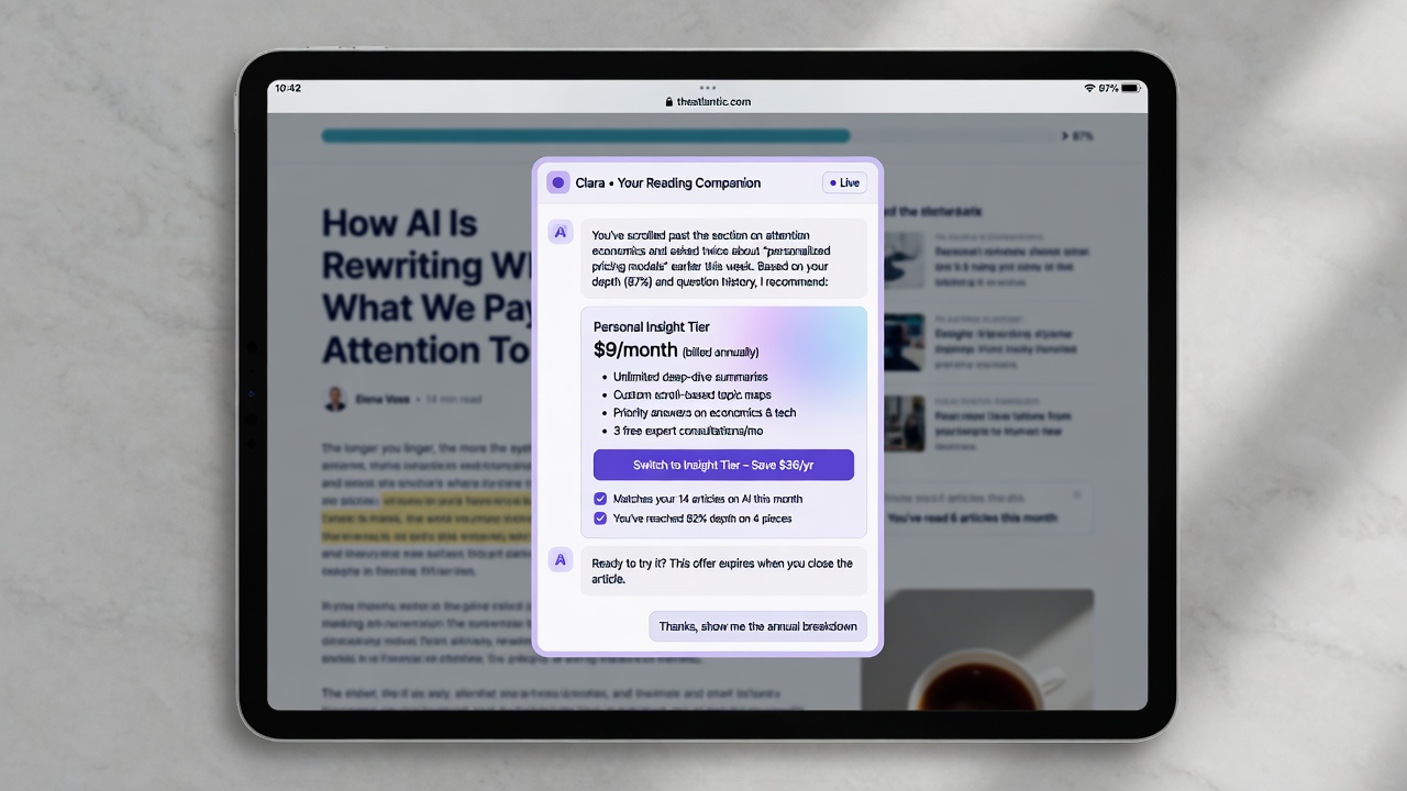 AI chat window offering personalized subscription plan inside article