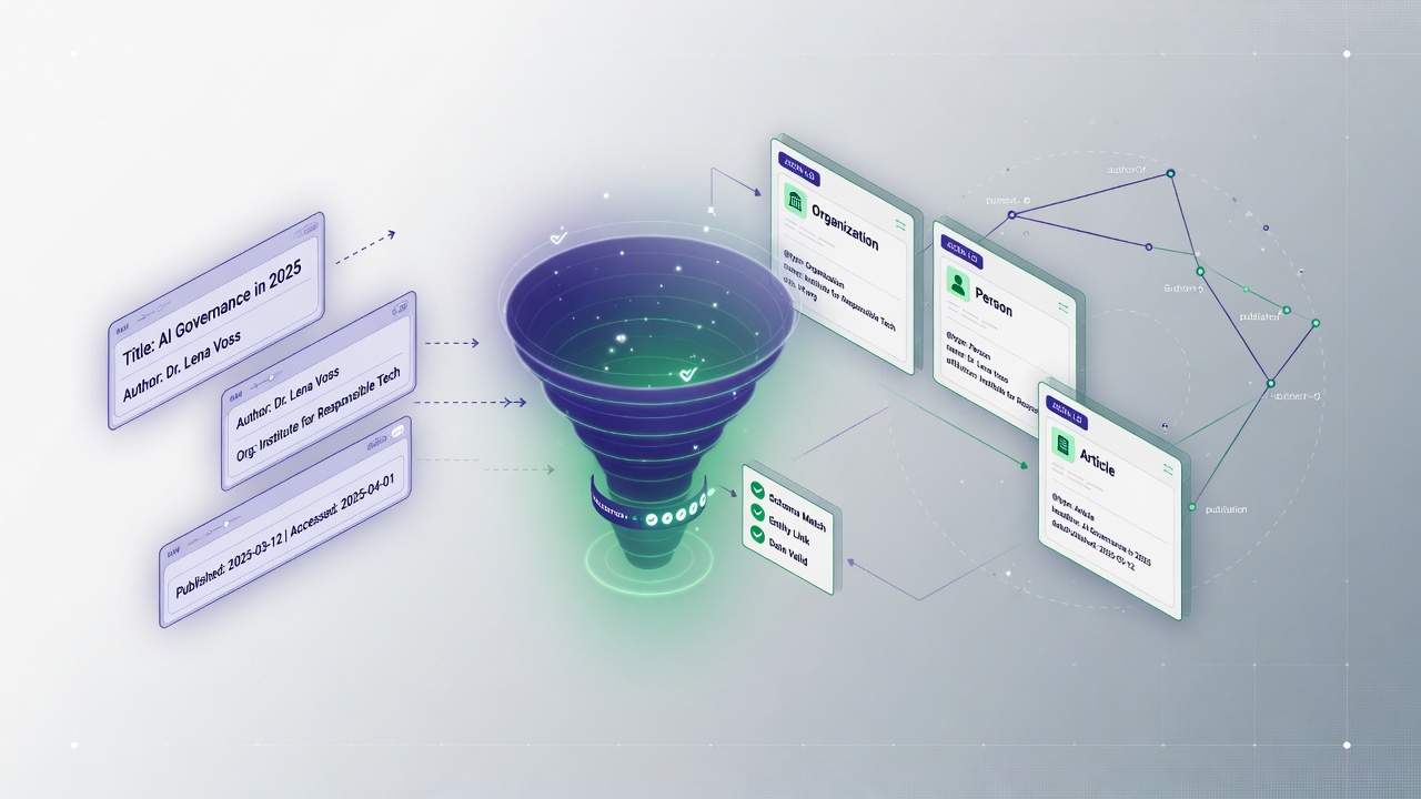 Automated entity schema JSON-LD flow for Organization Person and Article AI citations