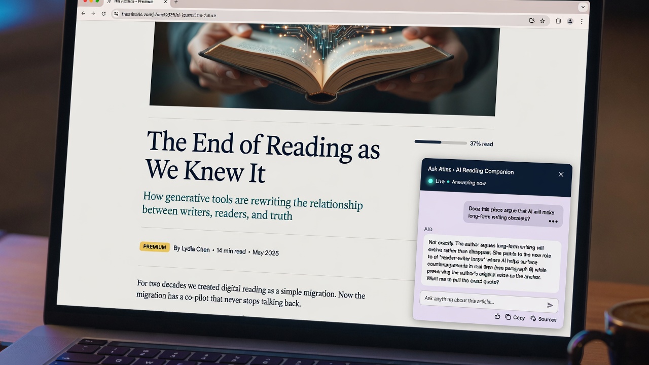 Article page with embedded AI chat widget for reader engagement